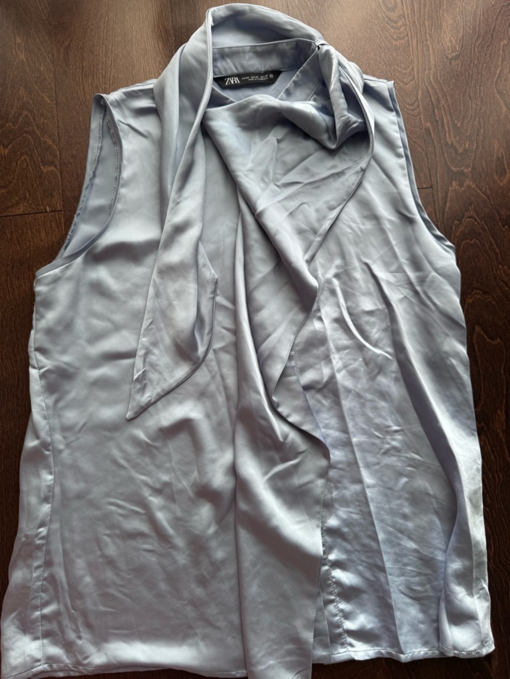 Zara Light Blue Sleeveless Tie-Neck Top